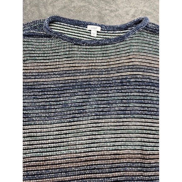 Pure Jill J Jill Short Sleeve Striped Knit Sweater Top Blue Teal Gray XL - Picture 3 of 5
